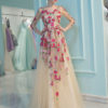 Long Sleeve Homecoming Flowers Embroidered Rhinestones Beaded Floor Length Dress