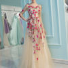 Long Sleeve Homecoming Flowers Embroidered Rhinestones Beaded Floor Length Dress - Image 2