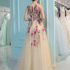 Long Sleeve Homecoming Flowers Embroidered Rhinestones Beaded Floor Length Dress - Image 5