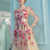 Long Sleeve Homecoming Flowers Embroidered Rhinestones Beaded Floor Length Dress - Image 6