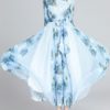 Maxi Dresses Long Sleeves Floral Print Jewel Neck Lace Up Polyester Long Dress - Image 2
