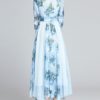 Maxi Dresses Long Sleeves Floral Print Jewel Neck Lace Up Polyester Long Dress - Image 3