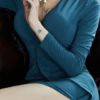 Maxi Dresses Long Sleeves V Neck Split Front Stretch Polyester Long Dress - Image 4