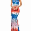 Maxi Dresses Sleeveless Printed Jewel Neck Polyester Long Dress