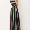 Maxi Dresses Sleeveless Stripes Jewel Neck Cotton Blend Floor Length Dress - Image 2