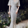 Mermaid Illusion Neckline Floor Length Half Sleeves Zipper Pleated Sequined Pageant Dresses - Image 2