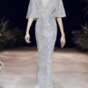 Mermaid Illusion Neckline Floor Length Half Sleeves Zipper Pleated Sequined Pageant Dresses