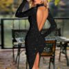 New Halter Backless Slit Bodycon Slim Bright Shiny Party Dress - Image 4