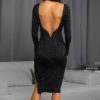 Elegant Shiny Slim Bright Silk Backless Long Sleeve Party Dress - Image 2