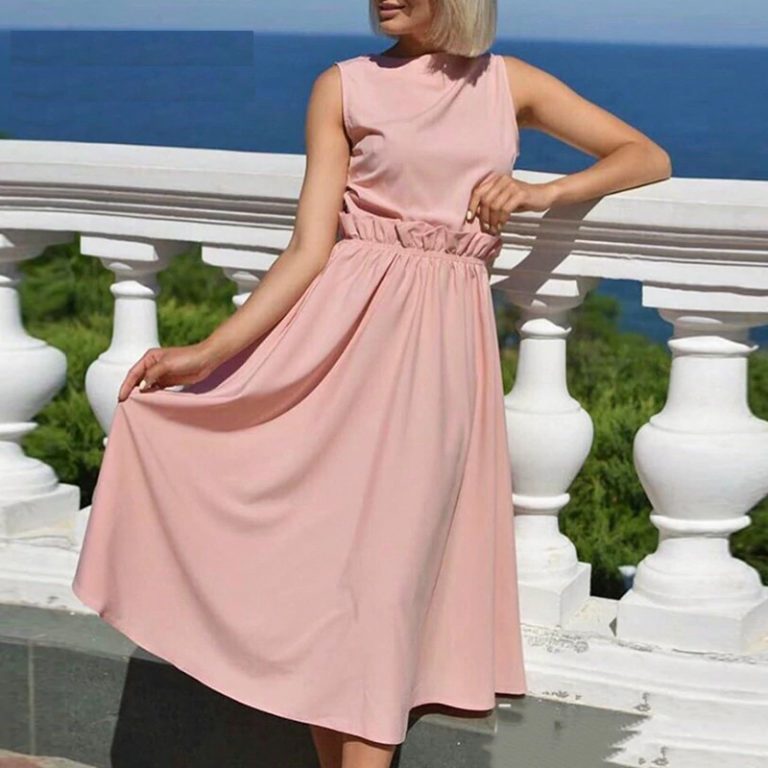 Plus Size Ruffles Sleeveless Casual Midi Dress