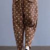 Polka Dot Print Elastic Waist Corduroy Pants
