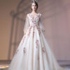 Quinceanera Embroidered Pearls Beaded Long Sleeve V Neck Princess Pageant Dresses