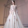Quinceanera Embroidered Pearls Beaded Long Sleeve V Neck Princess Pageant Dresses - Image 2