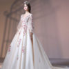 Quinceanera Embroidered Pearls Beaded Long Sleeve V Neck Princess Pageant Dresses - Image 3