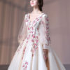 Quinceanera Embroidered Pearls Beaded Long Sleeve V Neck Princess Pageant Dresses - Image 6