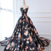 Quinceanera Dresses Floral Print Satin Strapless Sweetheart Women Pageant Dress Chapel Train