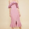 Sexy Mid Calf Club Halter Ruffles Bodycon Bandage Dress