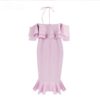 Sexy Mid Calf Club Halter Ruffles Bodycon Bandage Dress - Image 3