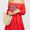 Sexy Skater Bateau Neck Long Sleeves Embroidered Bohemian Flared Dresses - Image 2