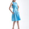 Short Bridesmaid Dress Round Neck Prom Dress Pleated A Line Knee Length Party Dress - Image 3