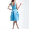 Short Bridesmaid Dress Round Neck Prom Dress Pleated A Line Knee Length Party Dress - Image 4