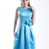Short Bridesmaid Dress Round Neck Prom Dress Pleated A Line Knee Length Party Dress - Image 5