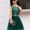 Short Homecoming Dresses Tulle Illusion Sash Mini Cocktail Dresses - Image 2