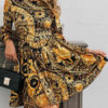 Skater Jewel Neck Long Sleeves Printed Casual Flared Dresses - Image 2