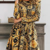 Skater Jewel Neck Long Sleeves Printed Casual Flared Dresses - Image 3