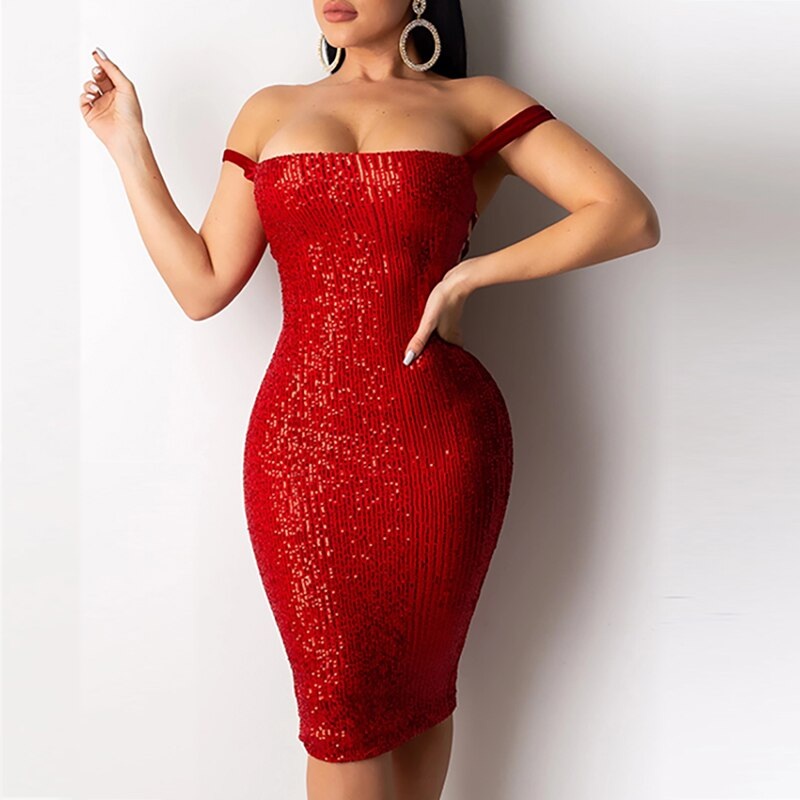 Slim Shiny Backless Cross Strap Bow Bodycon Strapless Sequin Dresses