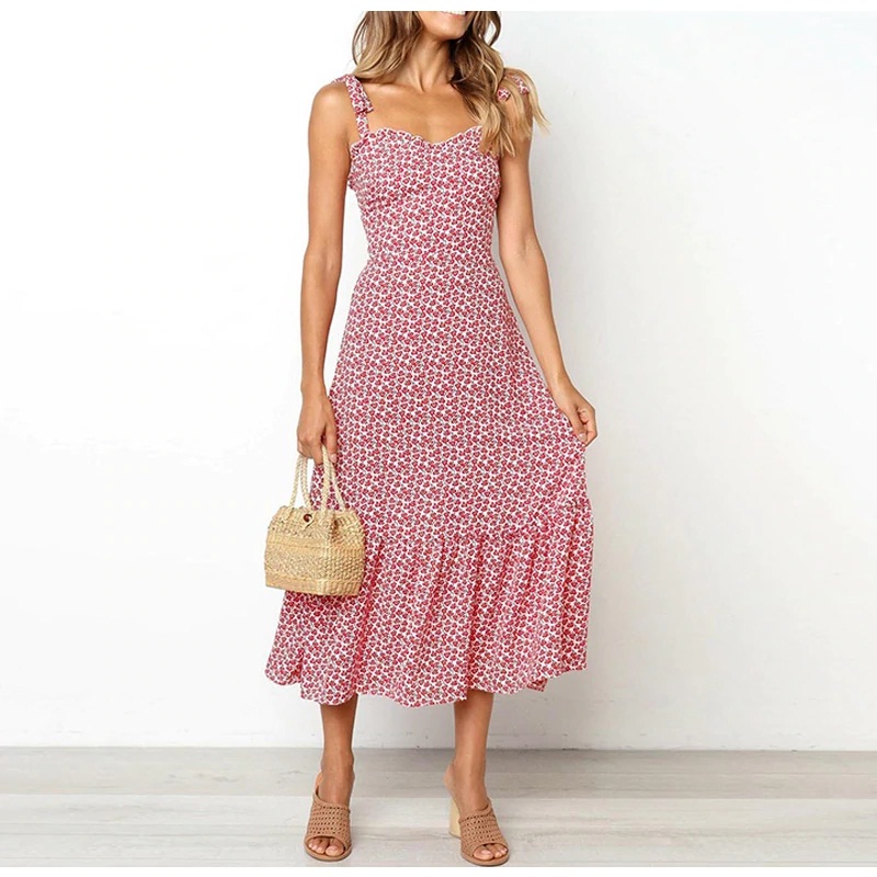 Strapless Printed Casual Twist Ruffles Beach Dress