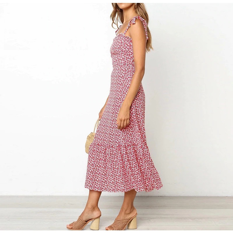 Strapless Printed Casual Twist Ruffles Beach Dress - Image 2