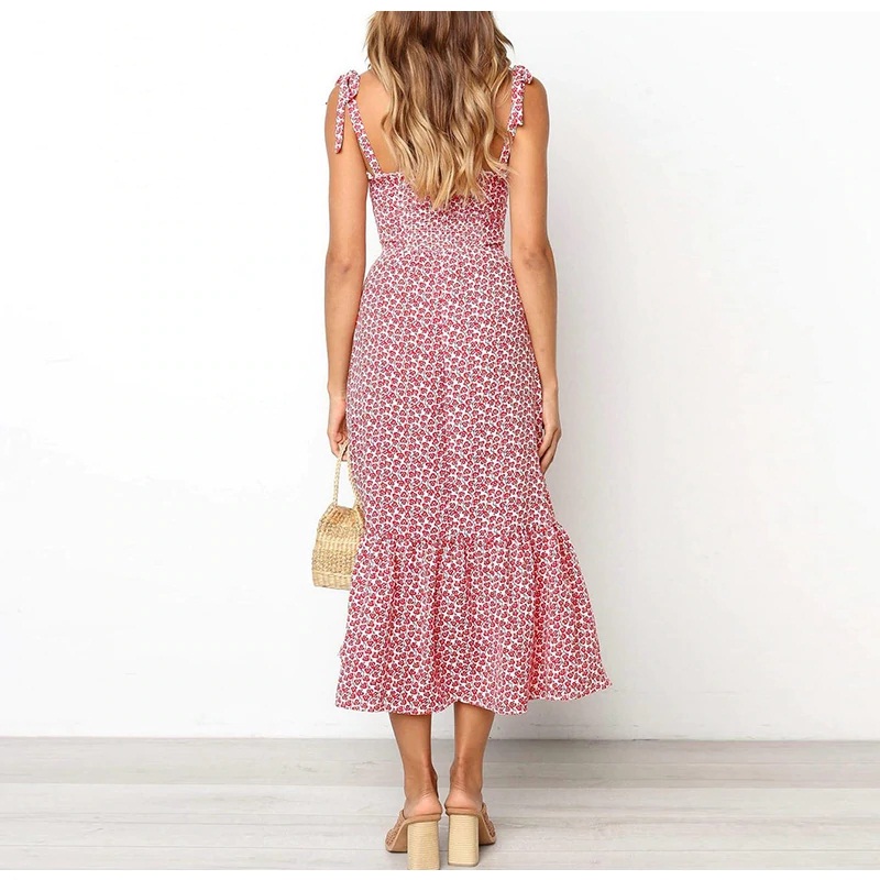 Strapless Printed Casual Twist Ruffles Beach Dress - Image 3