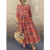 Three Quarter Sleeve Bohemia Vintage Print Floral Dress