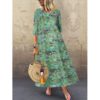 Three Quarter Sleeve Bohemia Vintage Print Floral Dress - Image 2