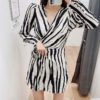 V Neck Casual Zebra Fashion Stripe Mini Dress