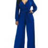V Neck Long Sleeves Cotton Blend Straight Playsuit