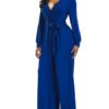 V Neck Long Sleeves Cotton Blend Straight Playsuit - Image 2