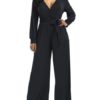 V Neck Long Sleeves Cotton Blend Straight Playsuit - Image 4