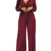 V Neck Long Sleeves Cotton Blend Straight Playsuit - Image 5