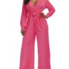 V Neck Long Sleeves Cotton Blend Straight Playsuit - Image 6