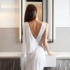 V Neck Mid Calf Ruffles Sexy Strap Elastic Bodycon Dress - Image 2