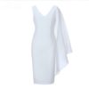 V Neck Mid Calf Ruffles Sexy Strap Elastic Bodycon Dress - Image 3