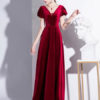 V Neck Short Sleeve Flowers Evening Party Dresses
