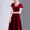 V Neck Short Sleeve Flowers Evening Party Dresses - Image 2
