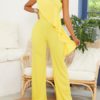 V Neck Sleeveless Cotton Blend Straight One Piece Outfit - Image 3