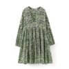 Vintage Floral Print Long Sleeve Loose Mini Dress