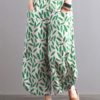 Vintage Leaves Print Pockets Elastic Waist Pants