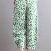 Vintage Leaves Print Pockets Elastic Waist Pants - Image 2