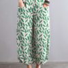 Vintage Leaves Print Pockets Elastic Waist Pants - Image 3